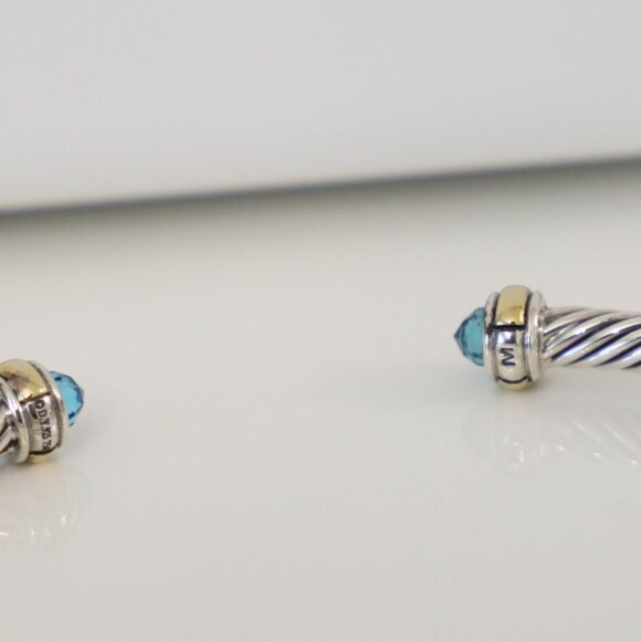 David Yurman 4mm Sterling Silver Hampton Blue Topaz & 18K Gold Cable Bracelet - Picture 7 of 7